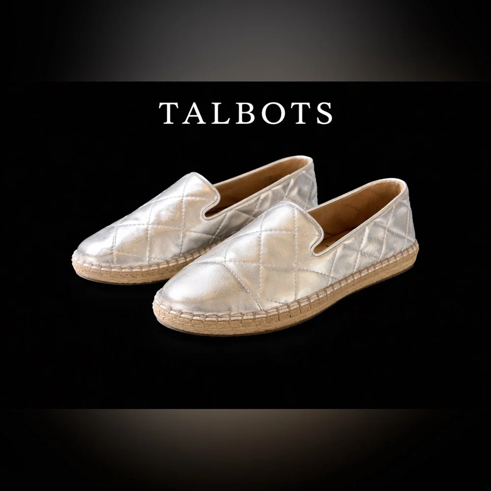 Talbots Silver Quilted Espadrille Slip-Ons New